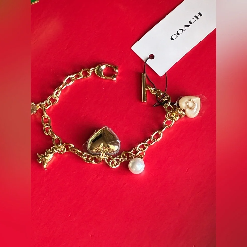 COACH Bracelet,Coach Gold and Gray Charm Bracelet